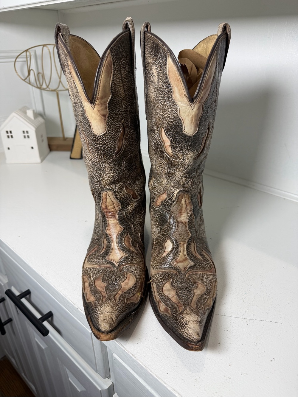 Corral Women 8 Brown Leather Point Toe Cowboy Boots Embroidered Western Distress - Picture 2 of 10